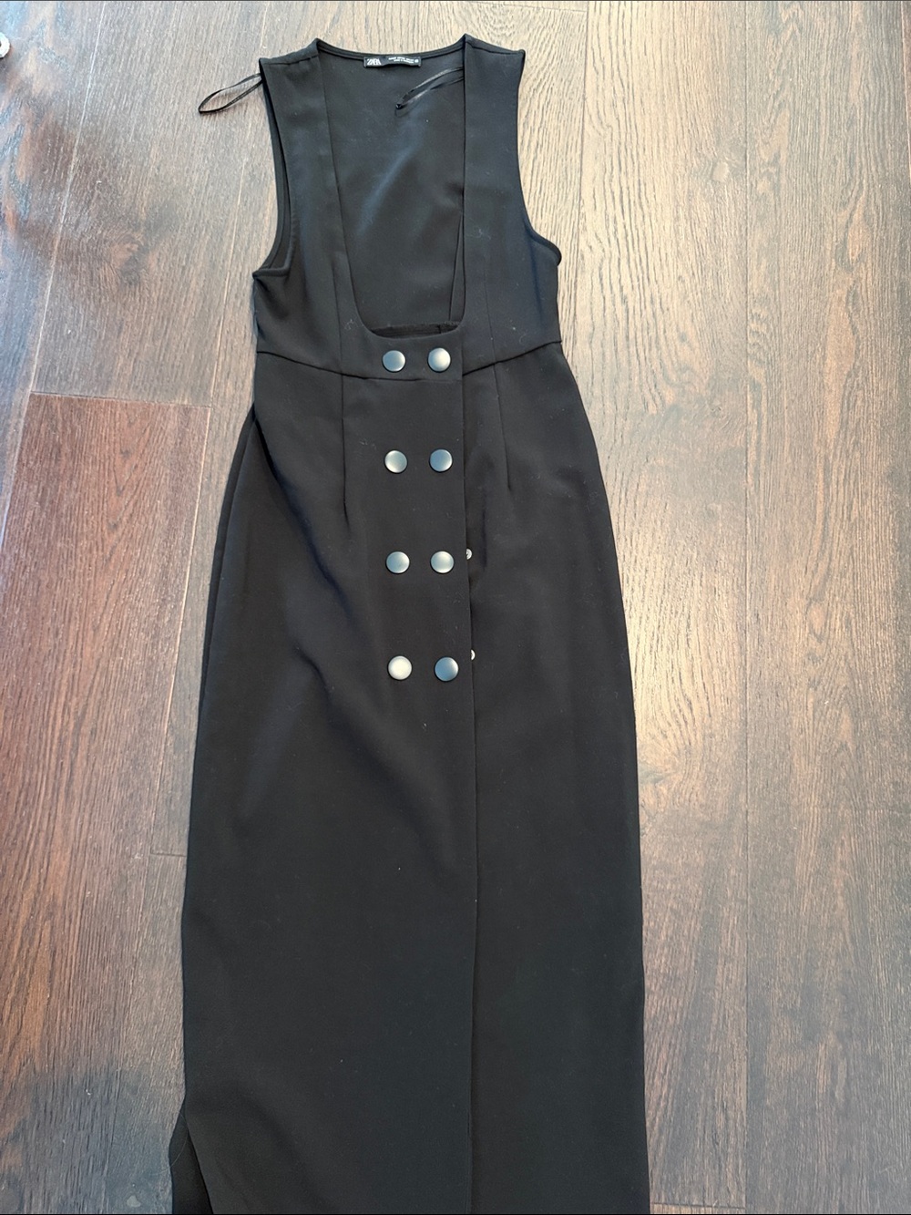 Zara Black Sleeveless Maxi Dress with Double-Button Front